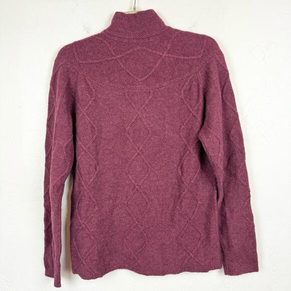 Horny Toad Maroon Lambswool Joanna 1/4 Button Chunky Cable Knit Sweater Size L - Picture 7 of 9